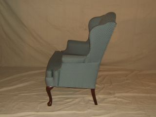 Sherrill Chair Wingback Blues Whites Queen Anne Vintage Upholstery Wood