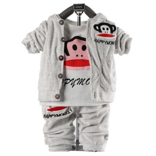 Cute Baby Boy Winter Fall Monkey Outfits Set Suit Coat Outerwear T Shirt Clothes