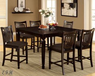 New 7pc Bethel II Espresso Finish Wood Kitchen Counter Height Dining Table Set