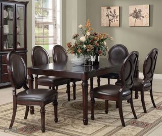 New 7pc Davina Brown Cherry Finish Wood Dining Table Set w Extension Leaf