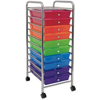 10 Drawer Mobile Organizer Multi Colored Drawers Chrome Plated Steel Frame