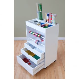 New White Wrapping Storage Container Cart 3 Drawer Gift Wrap Paper Box Organizer