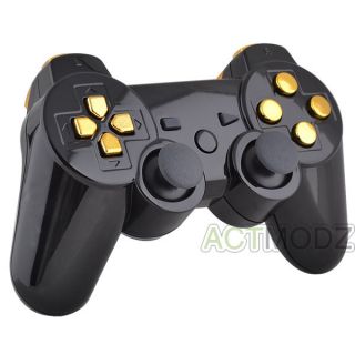 New Glossy Black Shell Case for PS3 Controller with Gold Buttons and Free Tools