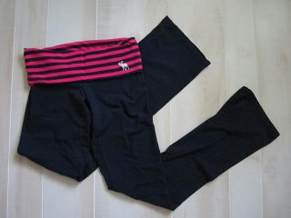 Abercrombie and Fitch Dark Blue Navy Pink Fold Over Logo Yoga Lounge Pants S