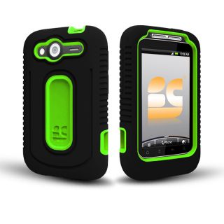 Black Green Duo Shield Double Layer Hard Case Cover for HTC Wildfire s T Mobile