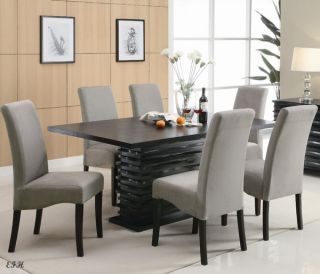 New 7pc Stanton Rich Black Finish Wood Dining Table Set w Gray or Green Chairs