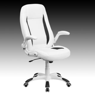New Soft White Leather Highback Home Office Desk Task Chairs with Flip Up Arms