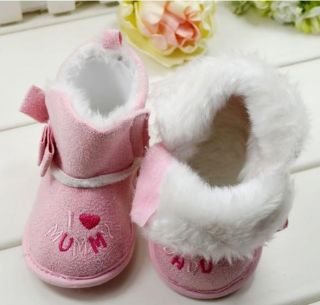 1 Pair Newborn Baby Girls' Winter Fleece Boots Training Shoes I Love Mom and Dad