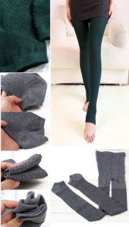 Women Lady Winter Thick Warm Wave Stripe Knitted Stirrup Leggings Tights Pants