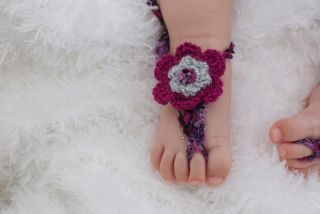 Lovely Cute Handmade Knit Flowers Barefoot Sandals Newborn Baby Photograph New