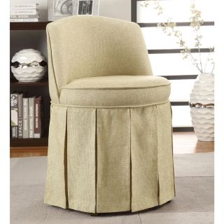 Beige Vanity Swivel Stool Armless Chair Long Pleated Skirt Around Curved Back