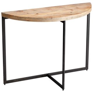 Taro Industrial Wood Iron Demilune Console Table