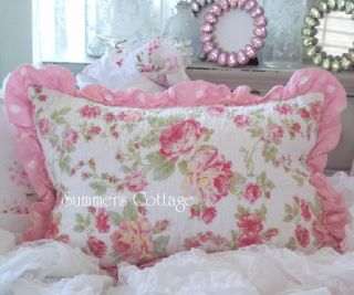 Shabby Cottage Chic Wicker Chair Sofa Pillow Pink Roses