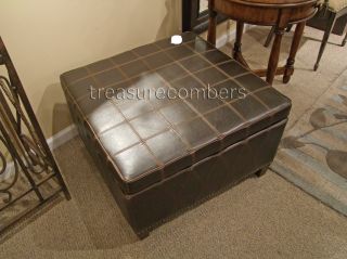 Faux Leather Wood Storage Ottoman Tuscan Coffee Table