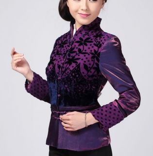 Charming Chinese Women's Silk Embroidery Jacket Coat Purple Sz M L XL 2XL 3XL