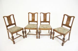4 Antique Scottish Oak Art Deco Dining Chairs
