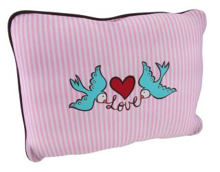 Happy House `Lucky in Love` Pink White Striped Lovebirds Throw Pillow