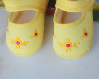 Yellow Embroidery Flower Baby Girls Warm Cotton Cloth Shoes Soft Bottom