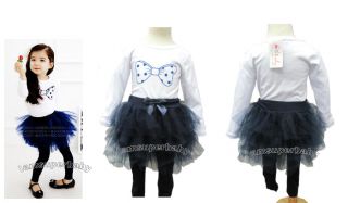 Lovely Baby Kids Girls Set w Polka Dot Bow Tutu Ruffle Skirt Pants T Shirt