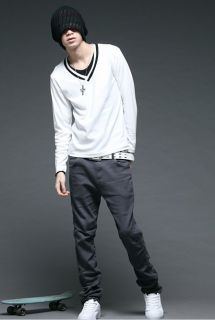 Swept The South Korean Fashion New V Neck Design Men's Long Sleeved T Shirt