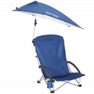 Sport Brella Blue Beach Chair Low Profile Umbrella Swivels 360 Degrees