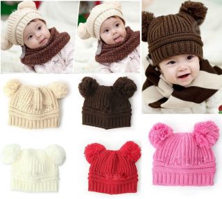 Lovely Baby Hats Girls Boys Two Balls Wool Knitted Caps Toddlers Baby Clothes
