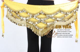 Belly Dance Costume Dancing Hip Scarf Wrap Belt Skirt Gold Waves Coins