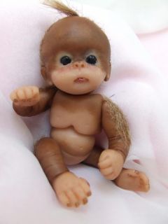 OOAK Baby Orangutan Monkey Sculpted Full Body Jointed Polymer Clay Art Doll