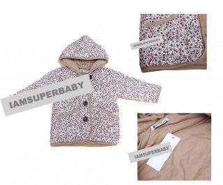 Baby Girls Padded Jacket Coat w Hoods Floral Diasy Flower Pattern Sweet Cute
