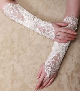 1 Pair Fingerless Bridal Wedding Dress Lace Gloves Prom White Ivory Pick