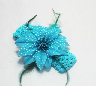 Crochet Headbands with Blue Feather Flower Clips Hair Bow Headband Baby Girl