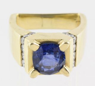 Men's Blue Natural Sapphire Diamond 585 Fine 14kt Yellow Gold Ring Size 8 5