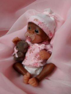 OOAK Newborn Baby Orangutan Monkey Sculpted Polymer Clay Art Doll Poseable