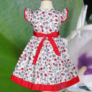 Baby Toddler Girls Dress Kids White Gream Red Flower Clothing Size 2T 3T 4T
