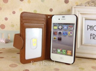 Wallet Flip Leather Case Cover for iPhone 4