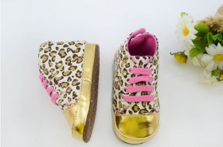 1pair Baby Girl Boy Unisex Infant Crib Shoes Prewalker Sneakers Gold Leopard