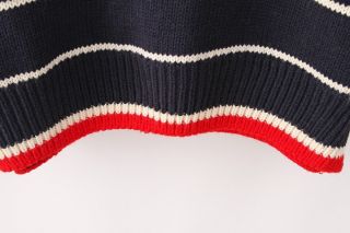 New Womens Korean Fashion Crewneck Stripe Block Long Sleeve Knit Sweaters B781