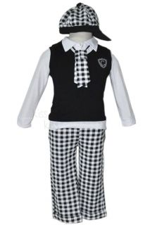 E0140 Boy Baby Gentleman Clothing Cap Vest Shirt Pants Tie 5pcs Outfit Set S0 3Y