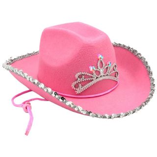 Adult Child Girls Pink Cowboy Cowgirl LED Flashing Blinking Light Up Hat Tiara