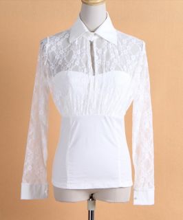 Sexy Women See Through Lace Keyhole Fitted Nightclub Top Shirts Blouse