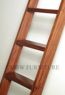 Solid Mahogany Walnut Finish 8 5ft Bookcase Library Ladder w Gliders TBCS04LAD