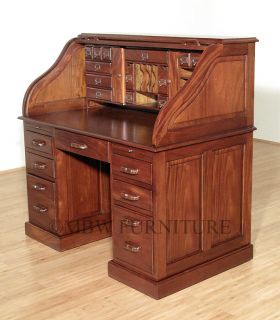 Solid Mahogany Walnut Finish Roll Top Executive Office Desk Writing Table D030KW