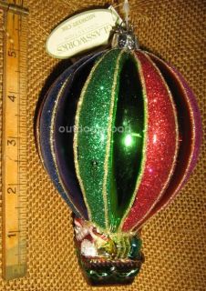 Cannon Falls Blown Glass Multi Color Hot Air Balloon with Santa Ornament New