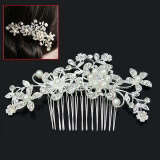 Elegant Silver Bridal Wedding Hair Comb Pearl Crystal Hair Pin Clip Accessory