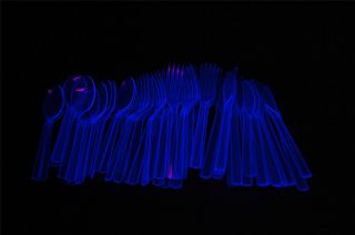 Neon Blacklight Reactive 51 Piece Plastic Cutlery Set