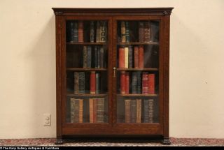 Oak 1900 Antique Bookcase Original Wavy Glass Doors