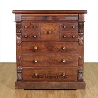 Unique Antique Flame Mahogany Victorian 9 Drawer Chest of Drawers Dresser C1880