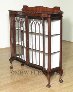 Antique English Mahogany Chippendale 4ft Curio Display Cabinet c1940’s P100