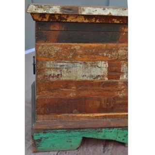 Rustic Old Wood Distressed Coffee Table Storage Box Chest Wrought Iron Hardware