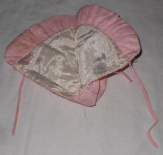 Vintage 1970s Baby Infant Girls Pink Lined Sun Bonnet Quilted Ribbon Summer Hat